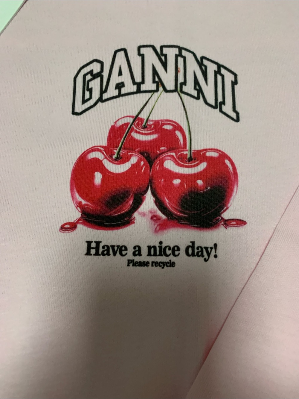 GANNI Pink Cherry Long-Sleeve Graphic Crewneck shirt Tee size Medium - Picture 2 of 6